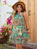 Bohemian Ethnic Print Bow Tie Halter Beach Style Layered Ruffle Plus Size Mini Dress