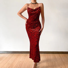 Elegant Sleeveless Mesh Zebra Pattern Bodycon Slip Dress