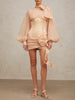 Elegant High Neck Long Sleeves Patchwork 3D Flower Slimming Spliced Mesh Mini Dress