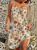 Casual Knit Printed Spaghetti Strap Slight Stretch Mini Dress