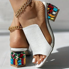 Crystal Sandals Spring Open Toe Sandals Square Heel