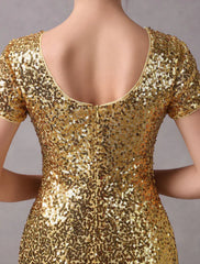 Evening Dresses Light Gold Mermaid Short Sleeve Formal Dress With Train