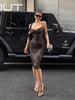 Elegant Lace Strap High Waist Slim Wrapped Hip Mid Length Dress