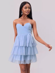 Elegant Sleeveless Sweetheart Neckline Tiered Ruffle Layered Mini Party Dress