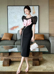Elegant O-Neck Floral Slim Midi Formal Occasion Evening Dress