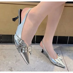 Luxury Brand Designer Sandals Pointed Toe Buckle Strap Metal High Heel
