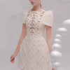 Elegant Round Neck Short Sleeve High Waist Solid Patchwork Appliques Mini Dresses