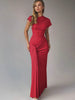 Elegant Skew Collar Short Sleeves Lace Up Ruched Tight Streetwear Bodycon Maxi Dress