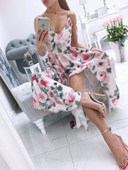 Maxi Dresses Sleeveless Printed V-Neck Split Front Maxi Floor Length Dress