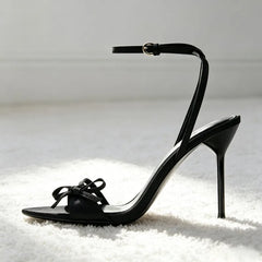 Black Bowknot Detail Satin Heel