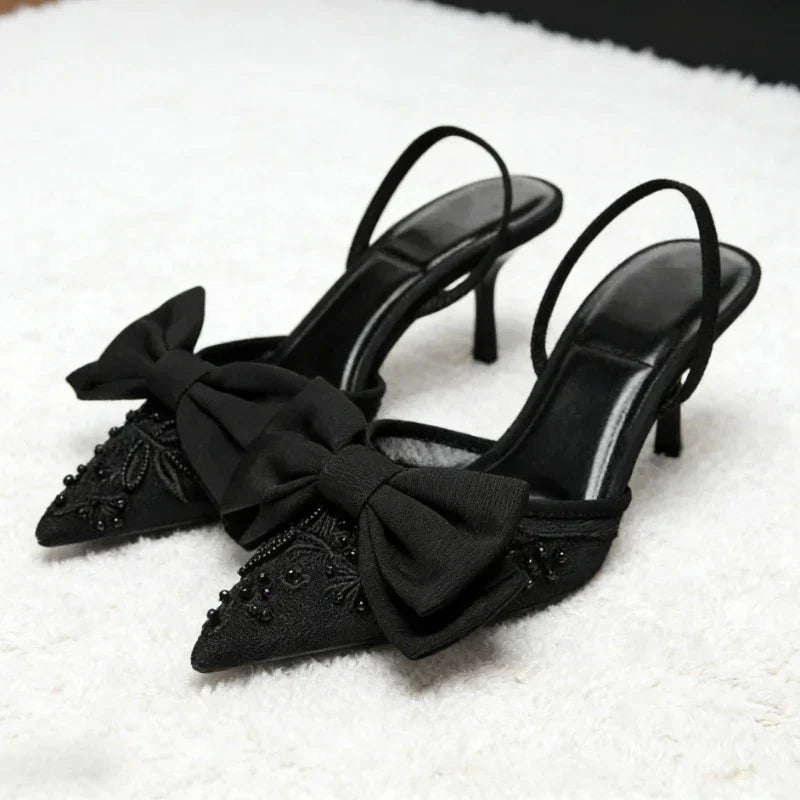 Black Mesh Beaded Decoration Heel