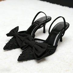 Black Mesh Beaded Decoration Heel