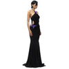 Elegant Off Shoulder Butterfly Appliques See Through Hollow Out Halter Maxi Dress