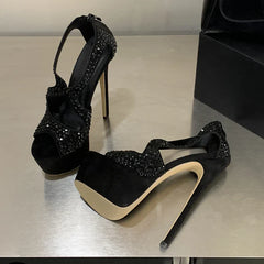 CRYSTAL Diamond Peep Toe Sandals Stiletto High Heel