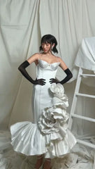 Elegant Strapless With Bright Line Decoration Ankle Length Floral Engagement Eveing Maxi Dresses
