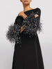 Elegant Feathers Half Sleeve Boat Neck Pleated Solid Color Floor Length Wrap Evening Maxi Dress
