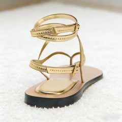 Gold Ankle Strap Buckle Flat Sandals Lightweight Comfort Flip Flops Luxury Designer Cross Strap Shoe Sandalias