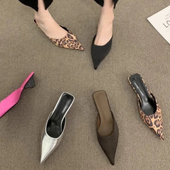 Luxury Pointed Toe Mules Slipper Candy Color Ladies Elegant Dress Sandal Square Low Heel