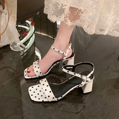 Womens Polka Dot Square Toe Block Heel