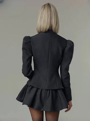 Elegant Long Sleeve Shirt With High Waist Mini Skirt Two Pieces Set