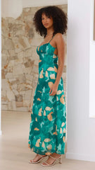 Margie Midi Dress - Green Print