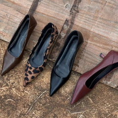 Spring Design Leopard Print Pumps Pointed Toe Thin Low Heel