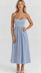Women's Spaghetti Strap Scoop Neck Gathered A-Line Skirt Dress