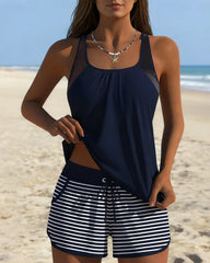 Women's Striped Simple Tankini Boxer