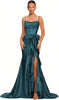 Elegant Spaghetti Straps Satin off Shoulder Backless Cocktail Prom Maxi Dresses