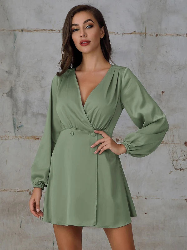 Casual Solid Color Long Sleeves Flared Midi Tunic Dress
