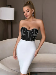 Strapless Sleeveless Patchwork Diamonds Party Dress