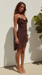 Alora Scoop Neck Mini Dress - Choc / Lemon Polka