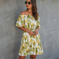 Casual Off Shoulder Printed Streetwear Mini Dress