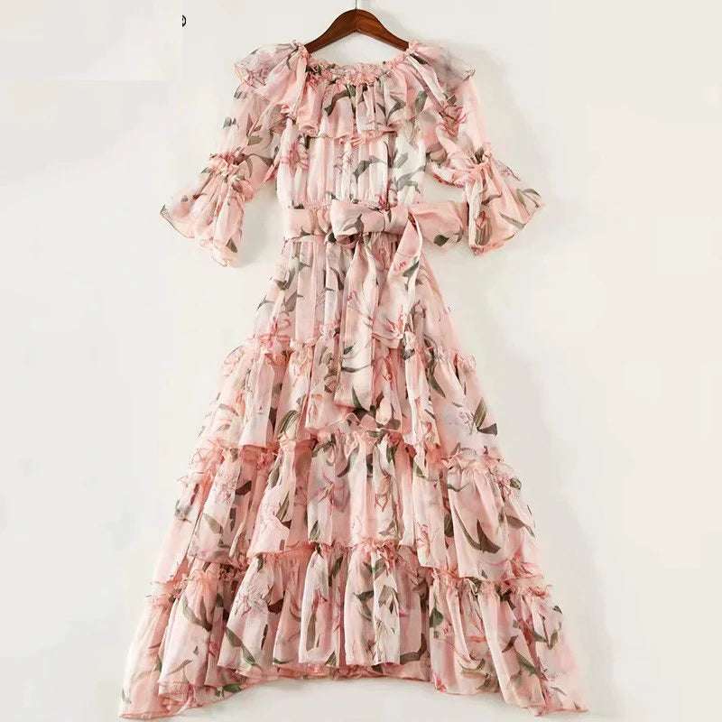 Off Shoulder Tiered Ruffles Long Dresses
