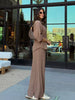 Casual Sleeve Lapel Design Loose Top Solid Elastic Waist Trousers Two Piece Set
