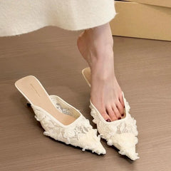Concise Pointed Toe Slippers High Heel