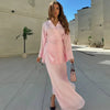 Casual Lace Up V-neck Full Sleeve Top High Waist A-line Long Skirts Two Piece Set