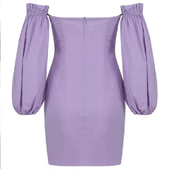 Off Shoulder Long Sleeve Draped Bodycon Dress