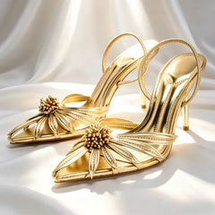Gold Flower Detail High Stiletto Heel