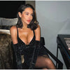 Casual Sequined V-neck Sleeve Backless Wrap Hip Zipper Short Dresses