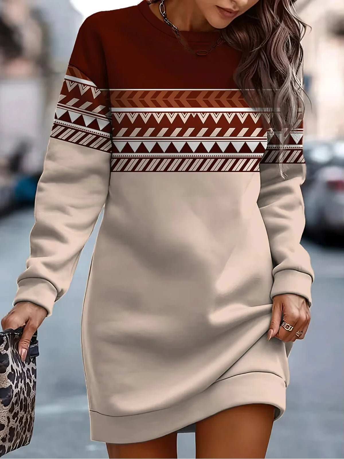 Strip Plaid Casual Full Long Sleeves Printed Elegant And Vintage Mini Dresses