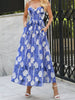 Elegant Printed Slash Neck Strap Waist Skirt With Pockets Maxi Dress