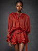 Elegant O-Neck Lace-up High Waist Folds Draped Ruffles Mini Dress