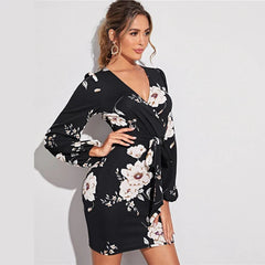 Elegant V-Neck High Waist Slim Fit Bodycon Short Dresses