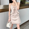 Casual Square Neck Sleeveless Patchwork Bead Tunic Bow Mini Dresses