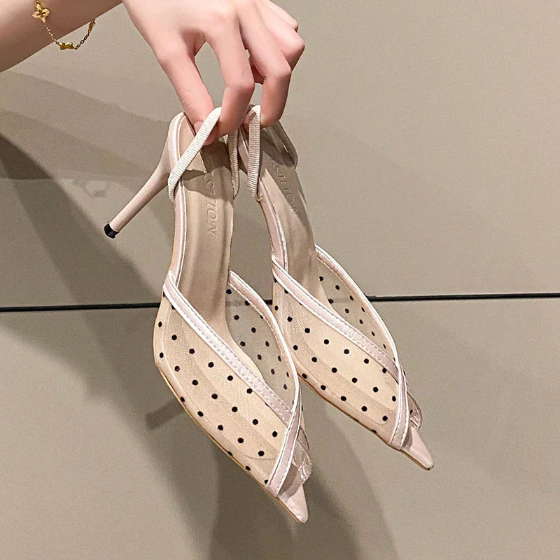 Rhinestone Sparkling Lace Pointed Toe Strappy High Heel