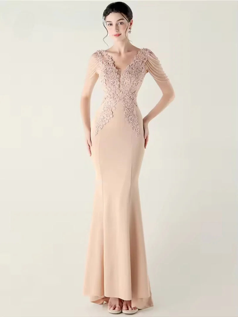 Luxury Backless Lace Rhinestone Vestidos Maxi Dress