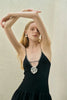 Casual Knitted Spaghetti Strap Hollow Tight Floral V-Neck Pleated Mini Dress