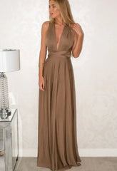 Deep V-neck Sleeveless Strapped Evening Party Club Maxi Dress