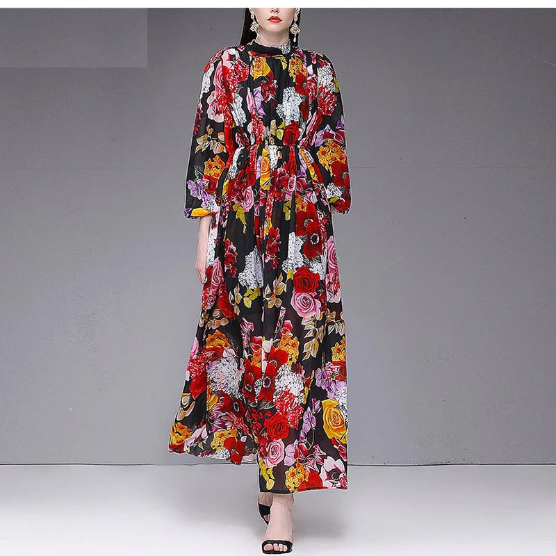 Elegant Flower Print Boho Long Maxi Dresses